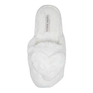 Laura Ashley White Fuzzy Heart Slip On Slippers Size M 6.5-7.5
